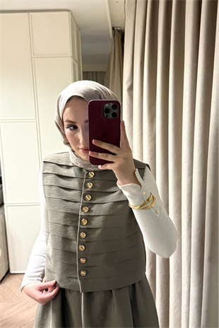 Mia Gold Pilise Yelekli Takım-Haki