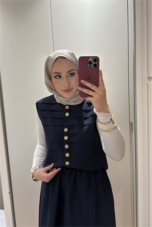 Mia Gold Pilise Yelekli Takım-Lacivert