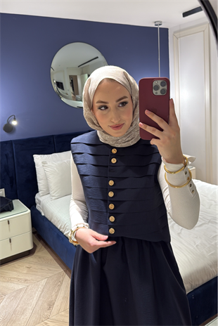 Mia Gold Pilise Yelekli Takım-Lacivert