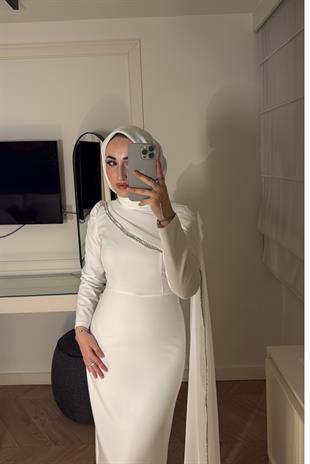 Milena Taşlı Premium Elbise-Beyaz(ÖN SİPARİŞ)