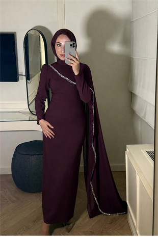 Milena Taşlı Premium Elbise-Mürdüm