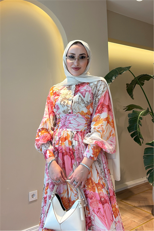 Mimoza Grenli Elbise - Pembe