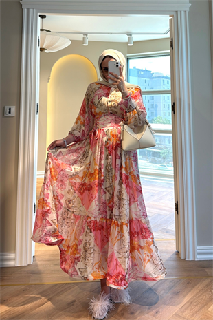 Mimoza Grenli Elbise - Pembe