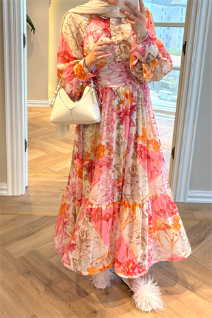 Mimoza Grenli Elbise - Pembe