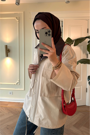 Mng Kontrast Yakalı Premium Oversize Ceket-Bej