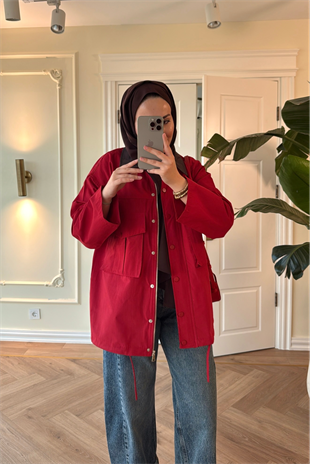 Mng Kontrast Yakalı Premium Oversize Ceket-Kırmızı (Ön Sipariş)