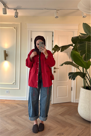 Mng Kontrast Yakalı Premium Oversize Ceket-Kırmızı (Ön Sipariş)
