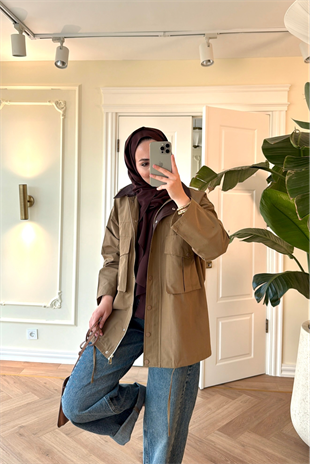Mng Kontrast Yakalı Premium Oversize Ceket-Haki(Ön Sipariş)