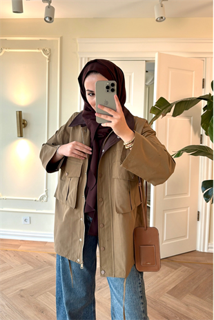 Mng Kontrast Yakalı Premium Oversize Ceket-Haki(Ön Sipariş)