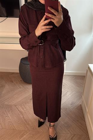 Modal Kumaş Etekli Takım-Bordo