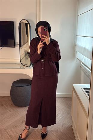 Modal Kumaş Etekli Takım-Bordo