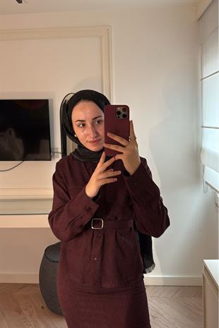 Modal Kumaş Etekli Takım-Bordo