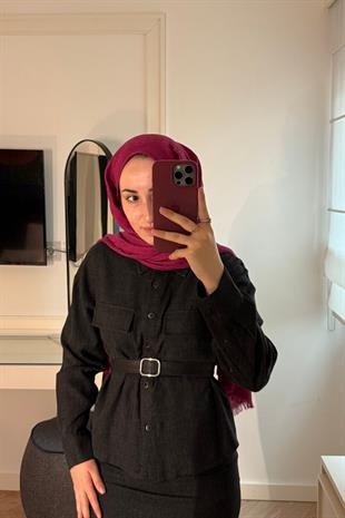 Modal Kumaş Etekli Takım-Füme