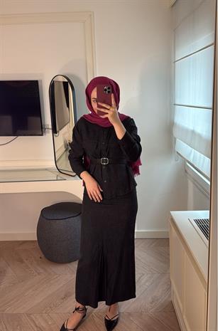 Modal Kumaş Etekli Takım-Füme