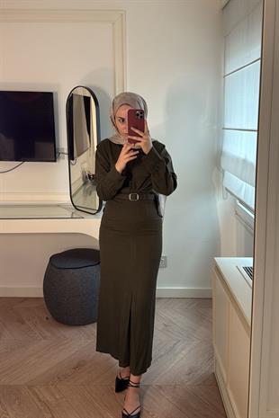 Modal Kumaş Etekli Takım-Haki