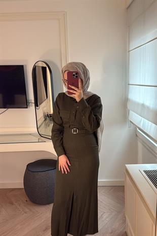 Modal Kumaş Etekli Takım-Haki