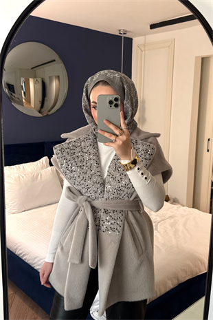 Nakış Detaylı Gold Fox Yelek-Taş