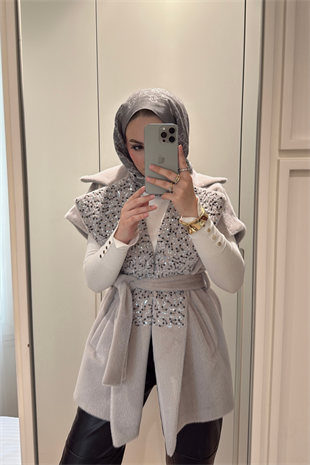 Nakış Detaylı Gold Fox Yelek-Taş