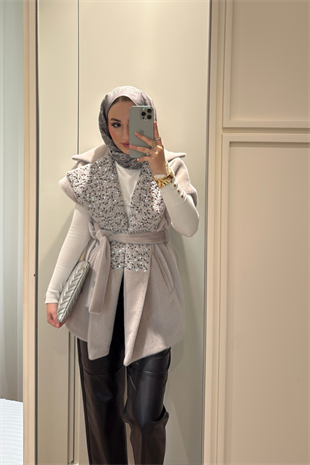 Nakış Detaylı Gold Fox Yelek-Taş