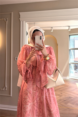 Nova Bağlama Yakalı Şifon Elbise - Pembe