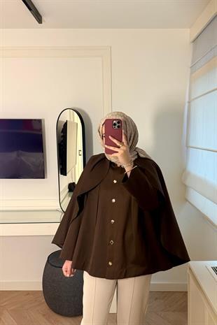 Pelerin Detaylı Premium Lupin Trenç-Acı kahve