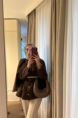 Pelerin Detaylı Premium Lupin Trenç-Acı kahve