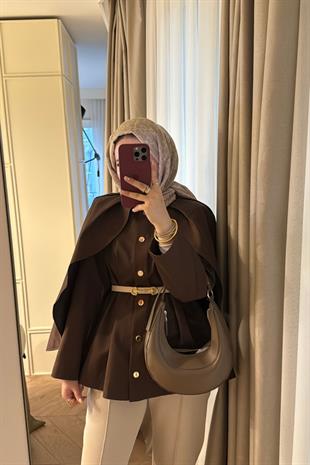 Pelerin Detaylı Premium Lupin Trenç-Acı kahve