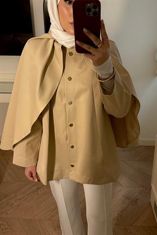 Pelerin Detaylı Premium Lupin Trenç-Bej