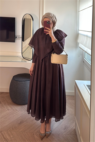 Yumi Pelerinli Vual Elbise - Mürdüm