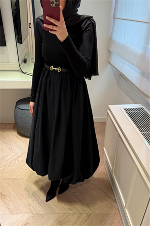 Premium Balon Etekli Elbise-Siyah 