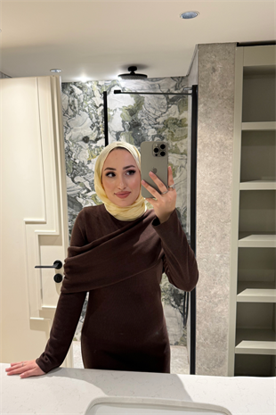 Premium Pelerin Triko Elbise-Acı Kahve