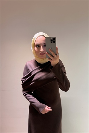Premium Pelerin Triko Elbise-Acı Kahve