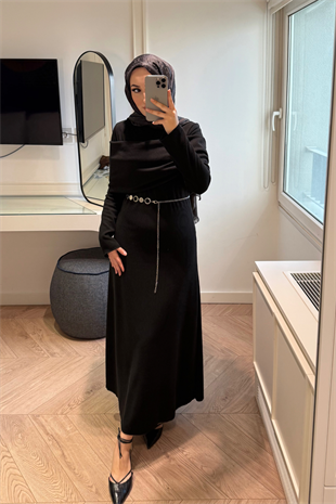 Premium Pelerin Triko Elbise- Siyah