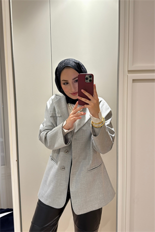 Reyna Viskon Ceket-Açık Gri