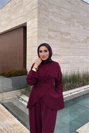 Rise Pantolonlu Takım - Bordo