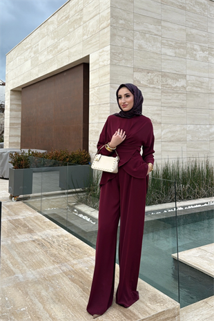 Rise Pantolonlu Takım - Bordo