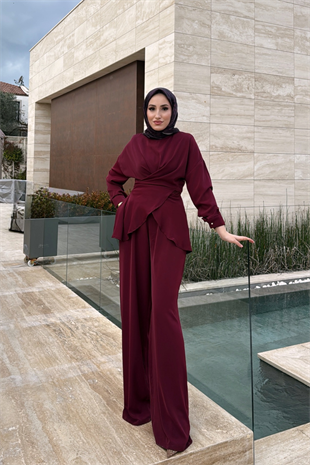 Rise Pantolonlu Takım - Bordo