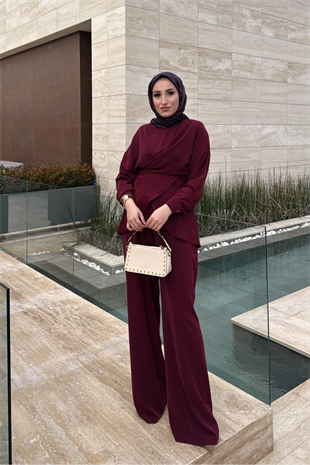 Rise Pantolonlu Takım - Bordo