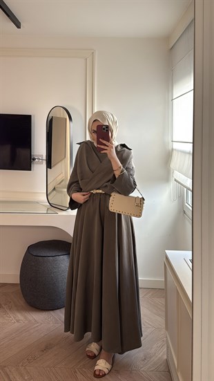 Rosted Gömlekli Modal elbise - Haki