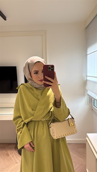 Rosted Gömlekli Modal elbise- Yağ Yeşili