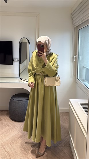 Rosted Gömlekli Modal elbise- Yağ Yeşili