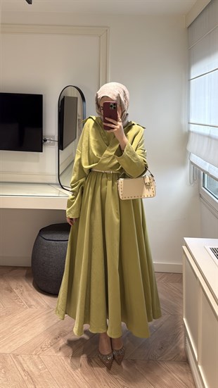 Rosted Gömlekli Modal elbise- Yağ Yeşili