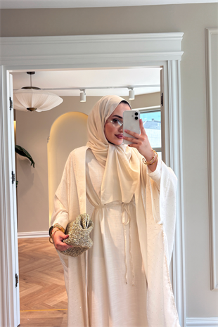 Royal Taşlı Abaya Takım - Ekru