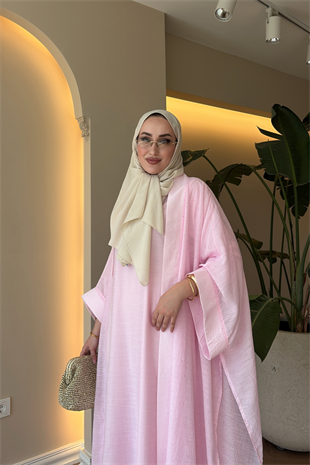 Royal Taşlı Abaya Takım - Pembe