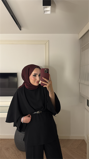 Semila Pelerin Detaylı Pantolon Takım - Siyah 