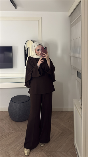 Semila Pelerin Detaylı Pantolon Takım - Kahve 