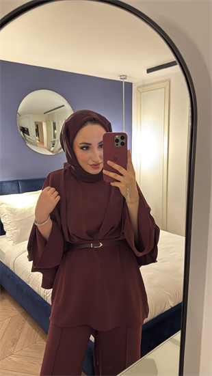 Semila Pelerin Detaylı Pantolon Takım - Bordo 