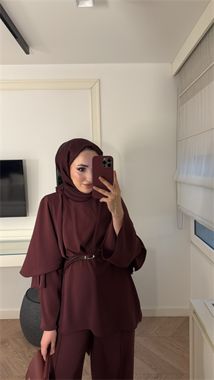 Semila Pelerin Detaylı Pantolon Takım - Bordo 