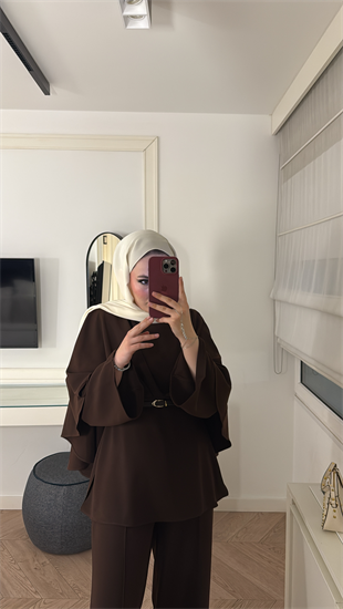 Semila Pelerin Detaylı Pantolon Takım - Kahve 
