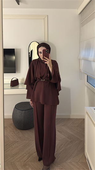 Semila Pelerin Detaylı Pantolon Takım - Bordo 